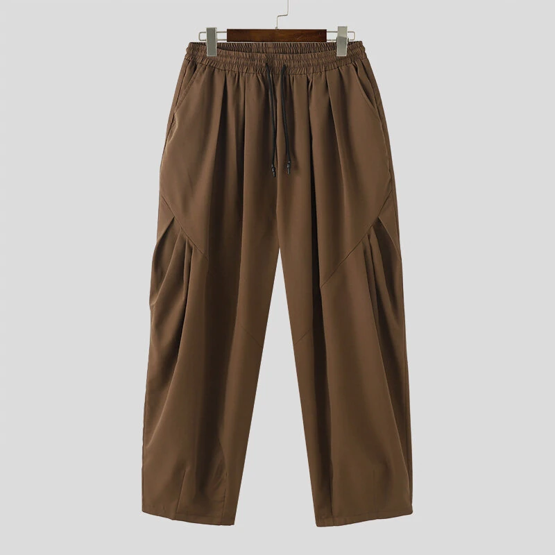 (image for) INCERUN Mens Casual Deconstructed Pleated Carrot Pant Casual Daily Solid Color Design Long Trousers Male S-5XL
