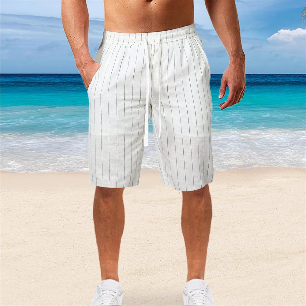 Men's Quick Dry Cotton Linen Shorts Summer Breathable Stripe Casual Gym Running Cargo Pocket Beach Five-point Pants Lightweight Comfortable (image for) Men's Quick Dry Cotton Linen Shorts Summer Breathable Stripe Casual Gym Running Cargo Pocket Beach Five-point Pants Lightweight Comfortable